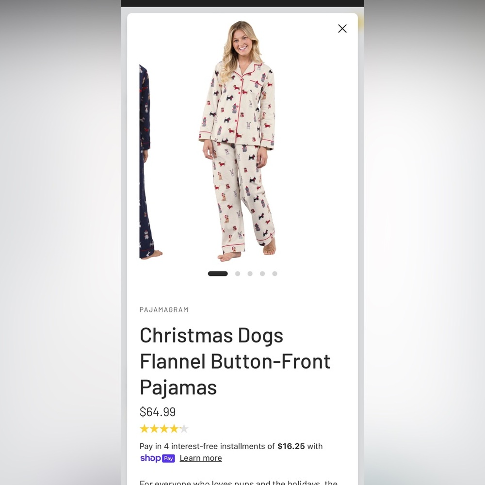 Christmas PajamaGram Women's Christmas Dogs Flannel Pajamas - Cream